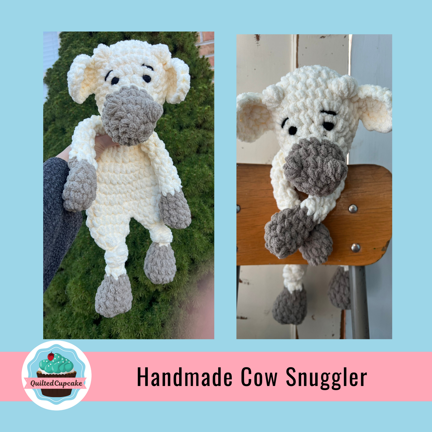 Cow Lovey Cuddle Toy. Handmade Cow Plushie. Large Soft Toy. Unique Baby Shower Gift/ READY TO SHIP/Cow Knotted Toy/ Knotted Cow Lovey