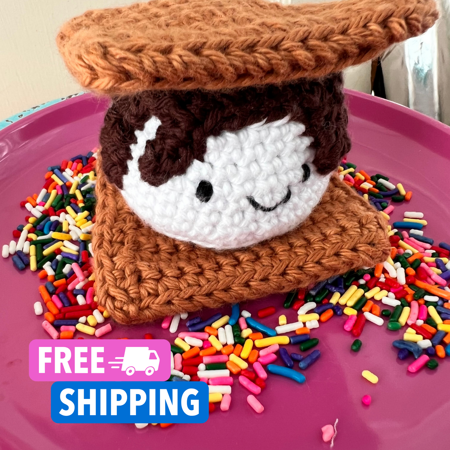 S'mores Play Set. Crochet Play Food set. Handmade Play Food S'mores. READY to SHIP. Free Shipping. Great add-on to a Kitchen Play Set.