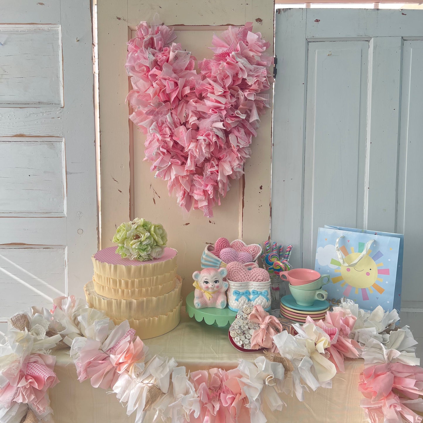 Baby Girl Shower Decoration Pink fabric Garland Banner. Handmade 6-10 Feet Unique Party Backdrop. Made to Order