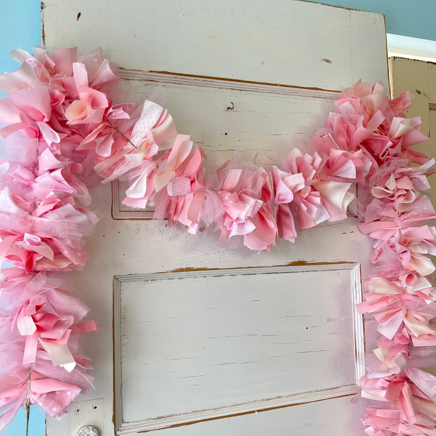 Baby Girl Shower Decoration Pink fabric Garland Banner.  Handmade 6-10 Feet Unique Party Backdrop.  Made to Order