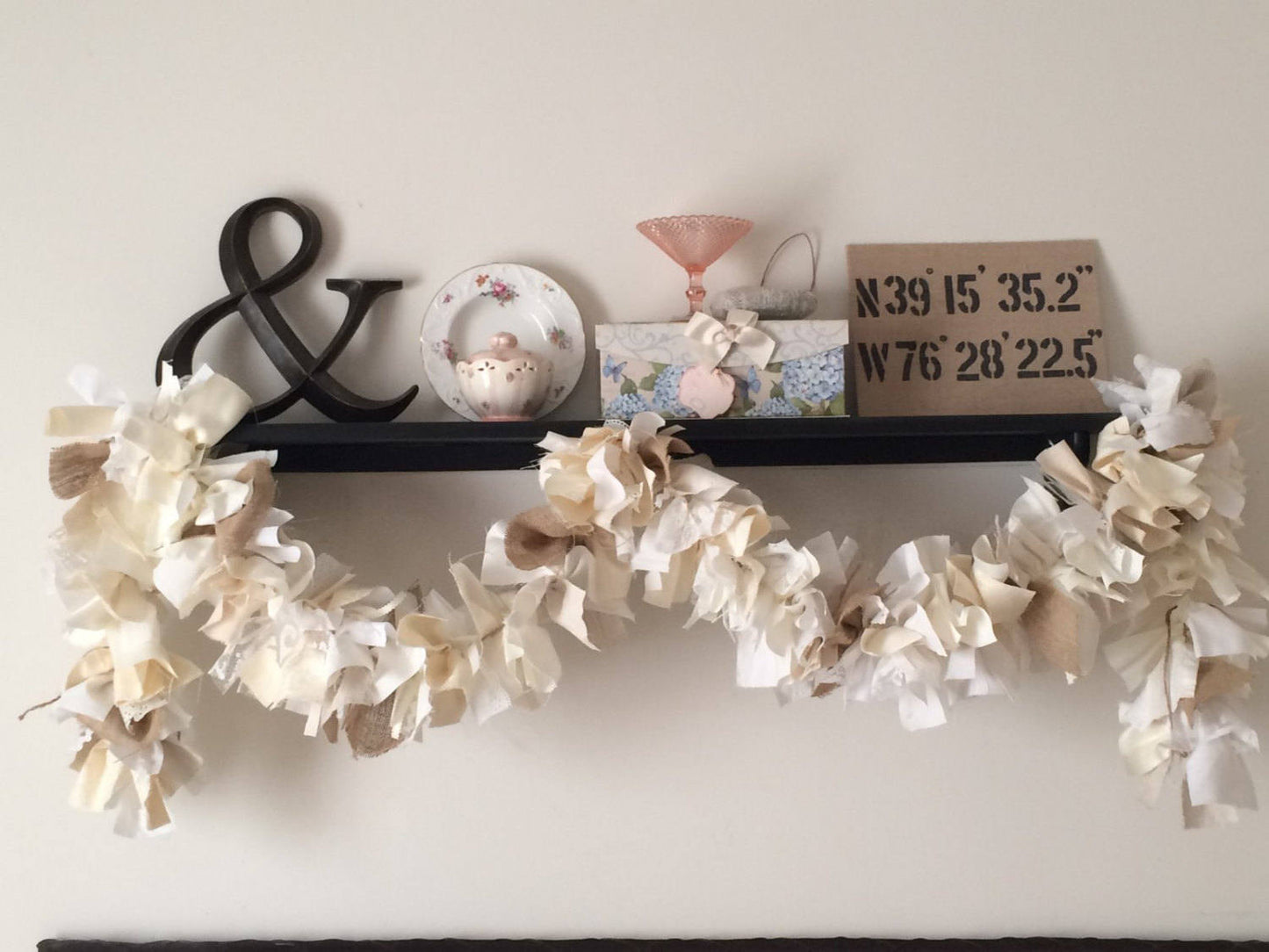 Baby Shower Decoration in Neutral Colors.  Eco-Friendly Burlap and Lace Baby Shower Garland.  Perfect for Elegant Shower. 6-10 Feet Long