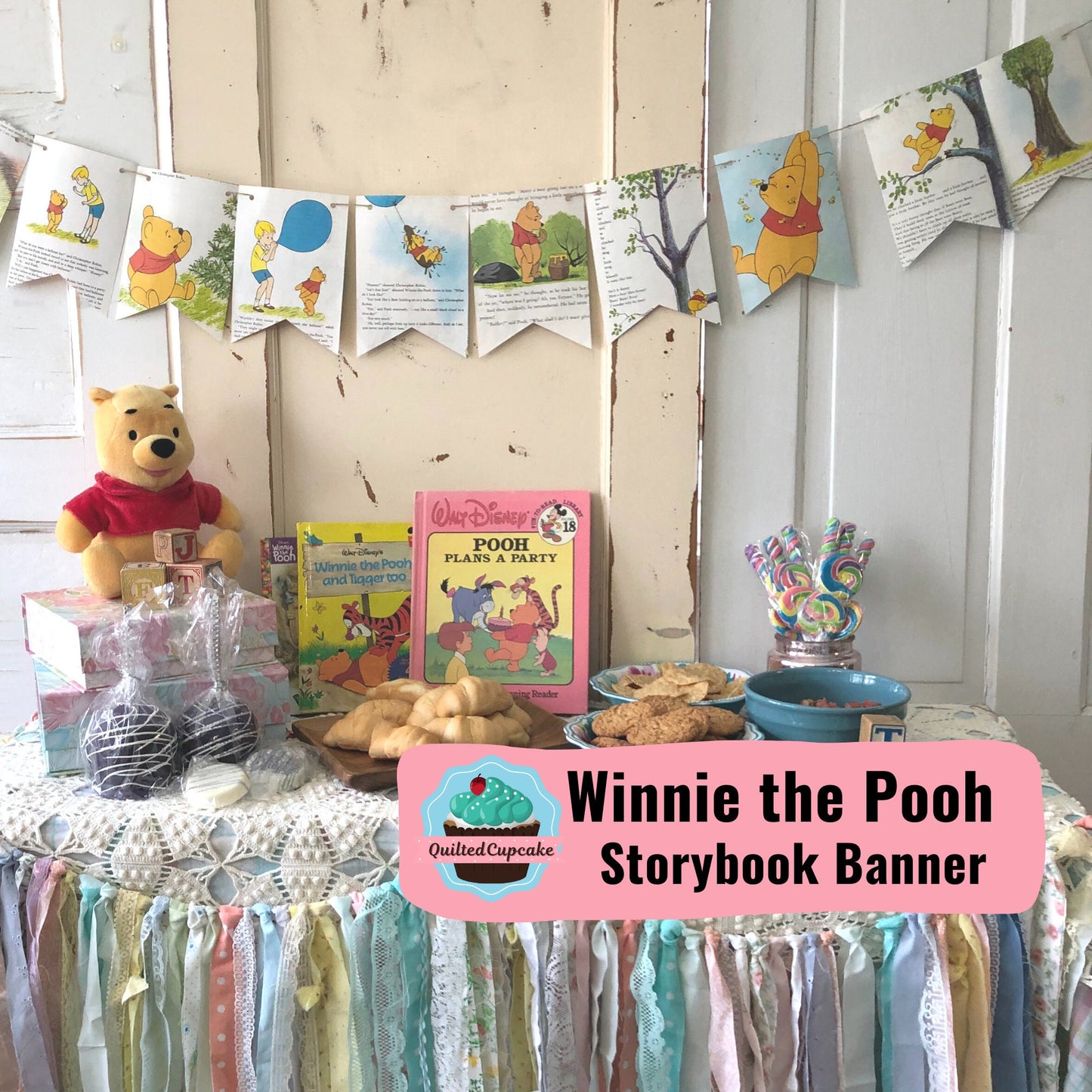 Winnie the Pooh Party/ Pooh Story Book Page Garland Banner. 6 ft backdrop for Baby Shower, Birthday Party, Nursery Decor/READY to SHIP