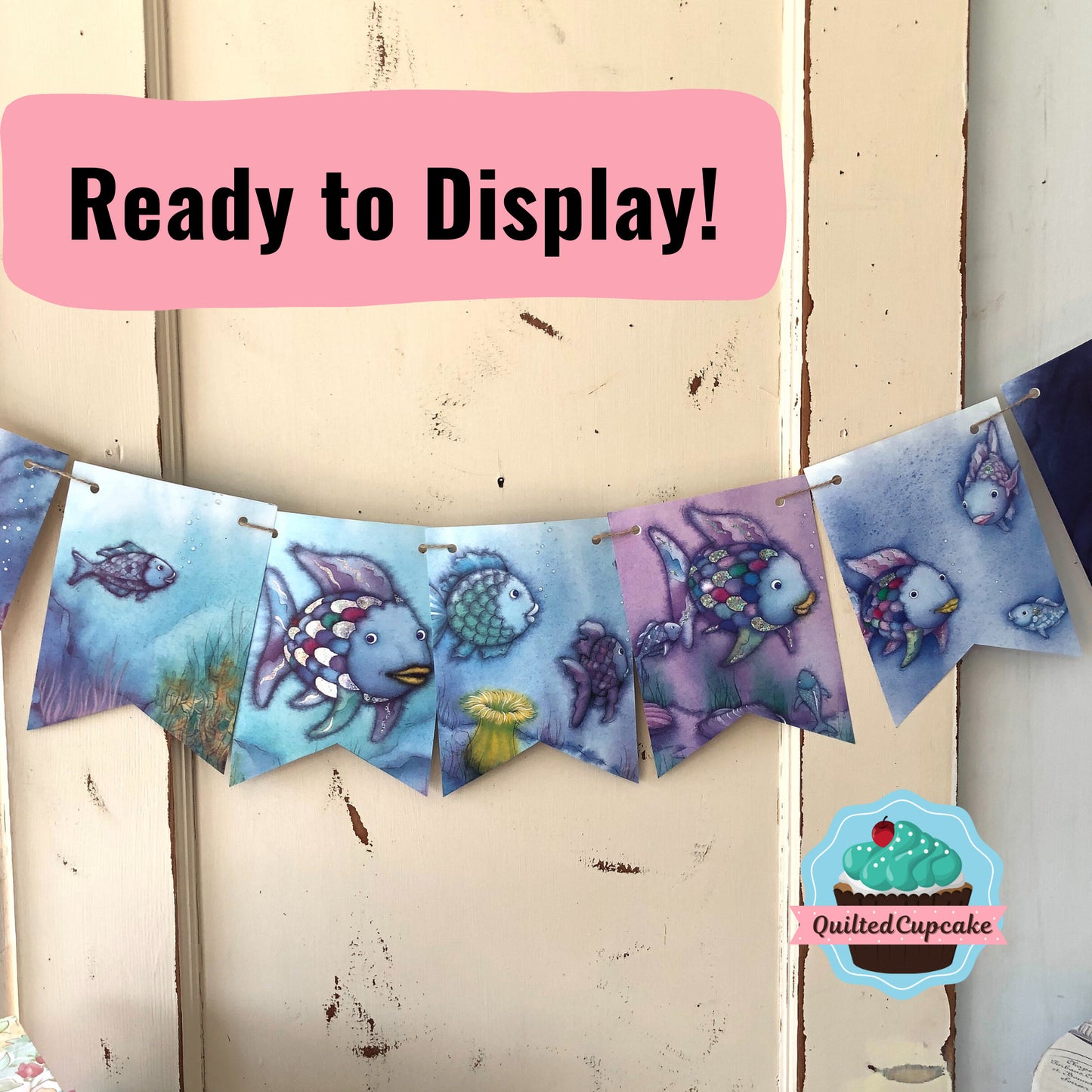 Rainbow Fish Party Banner/Rainbow Fish Book Page Garland Banner/ 6 ft Backdrop Pennant for Baby Shower, Birthday, Room Decor READY to SHIP