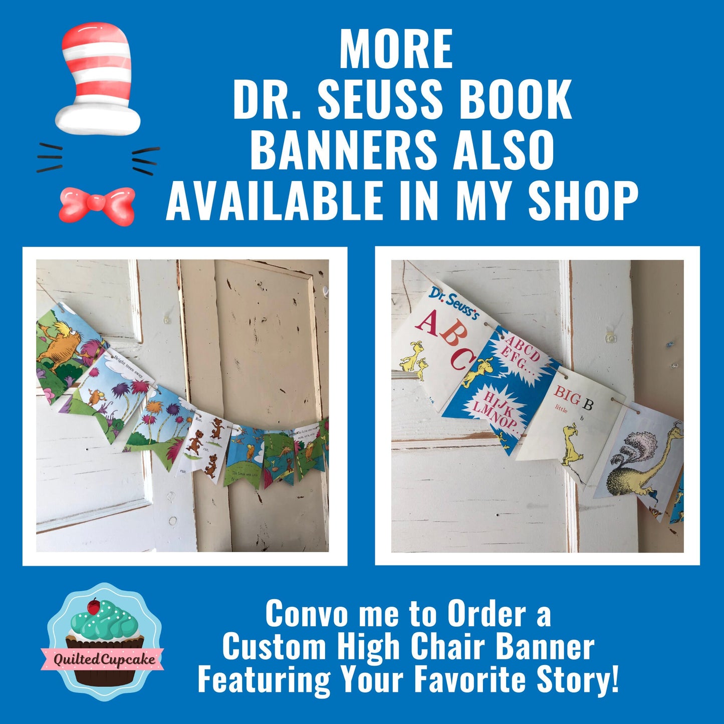 Cat in the Hat Party Book Page Banner/Dr. Seuss Book Page Garland /Seuss Party Decoration/Baby Shower, Birthday Party/READY to Ship