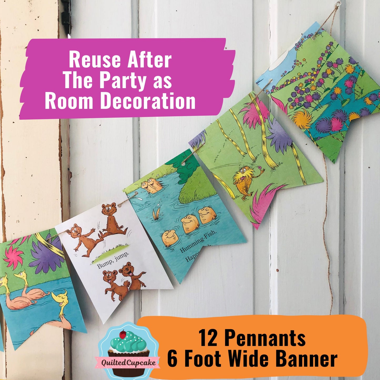Lorax Book Page Banner/Lorax Dr. Seuss Story Book Page Garland /Lorax Party Decoration for Baby Shower, Birthday Party/READY to SHIP