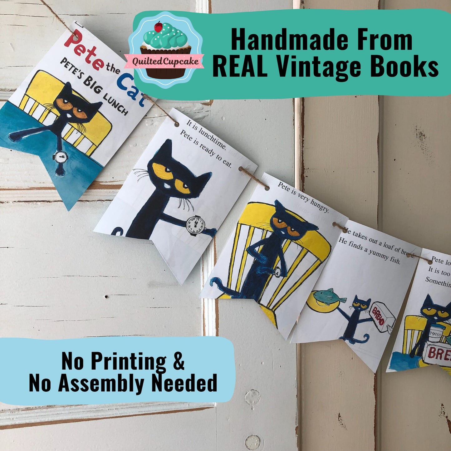 Pete the Cat Party/  Book Page Banner/Pete the Cat Story Book Page Garland /Pete the Cat Birthday Party/READY to SHIP/Eco-Friendly