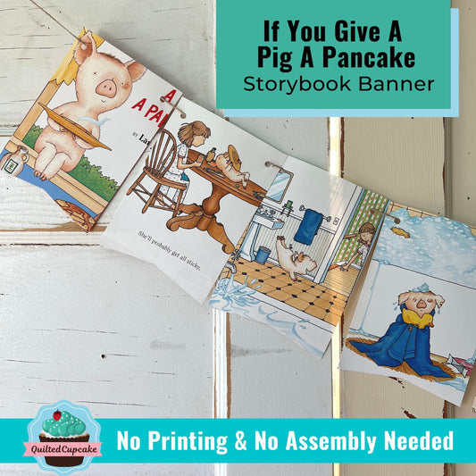 If You Give a Pig a Pancake Banner/Story Book Page Garland /12 Bunting Pennants for Pig a Pancake Birthday Party/READY to SHIP