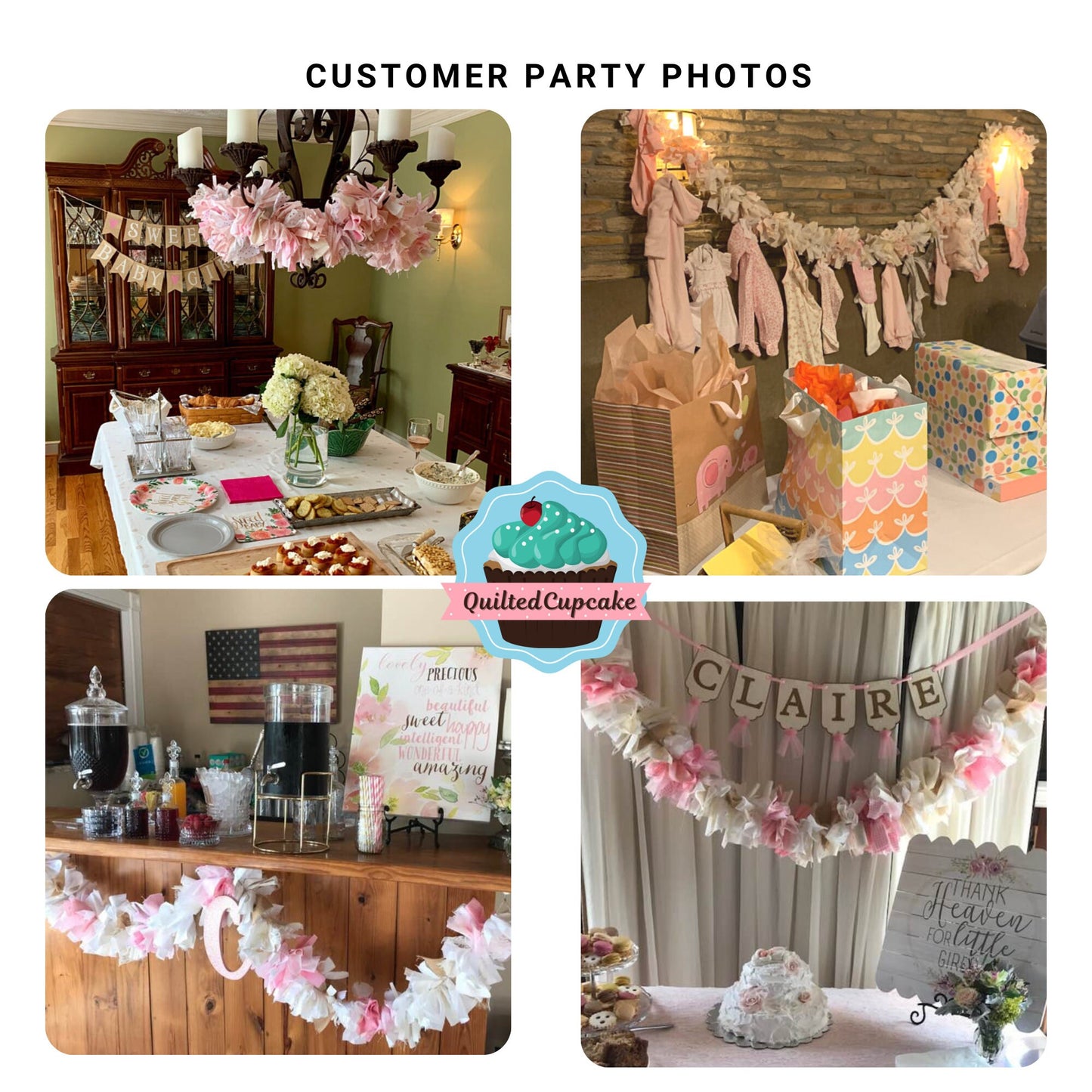 Baby Girl Burlap Shower Party Decoration.  6-10 foot fabric Garland Banner. Burlap and Pink Party Decor & Backdrop for Baby Girl Shower