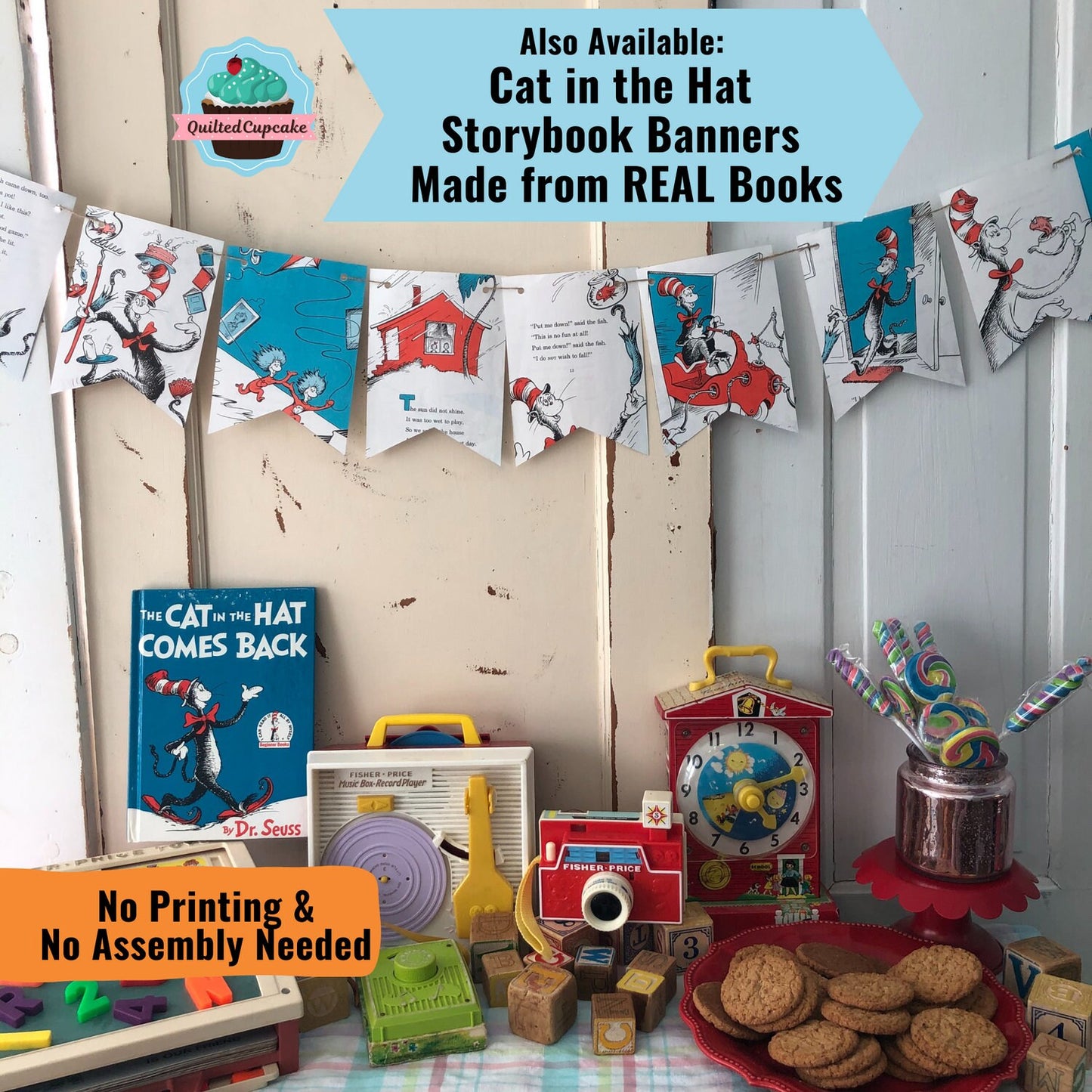 Cat in the Hat High Chair Banner Dr. Seuss Birthday Decoration, Smash Cake Banner/ Birthday Party/Dr. Seuss Party Banner/READY 2 SHIP NOW