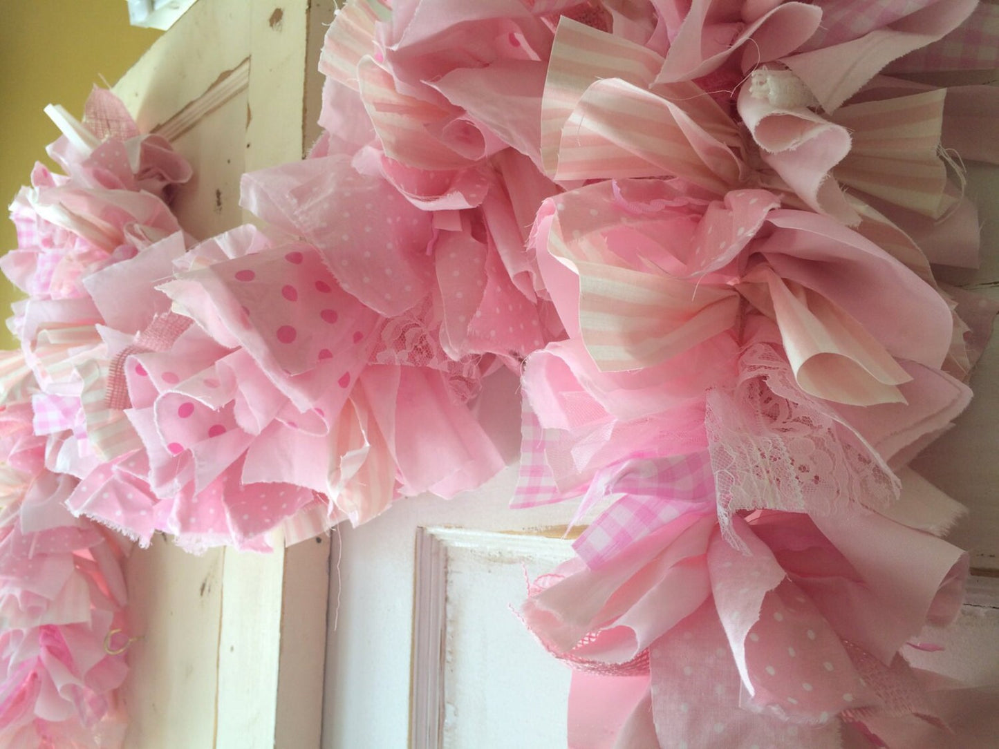 Baby Girl Shower Decoration Pink fabric Garland Banner.  Handmade 6-10 Feet Unique Party Backdrop.  Made to Order