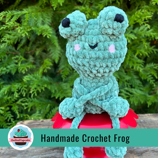 Flipsy the Frog Crochet Plushie  Handmade Softie.  Frog Plush READY to Ship