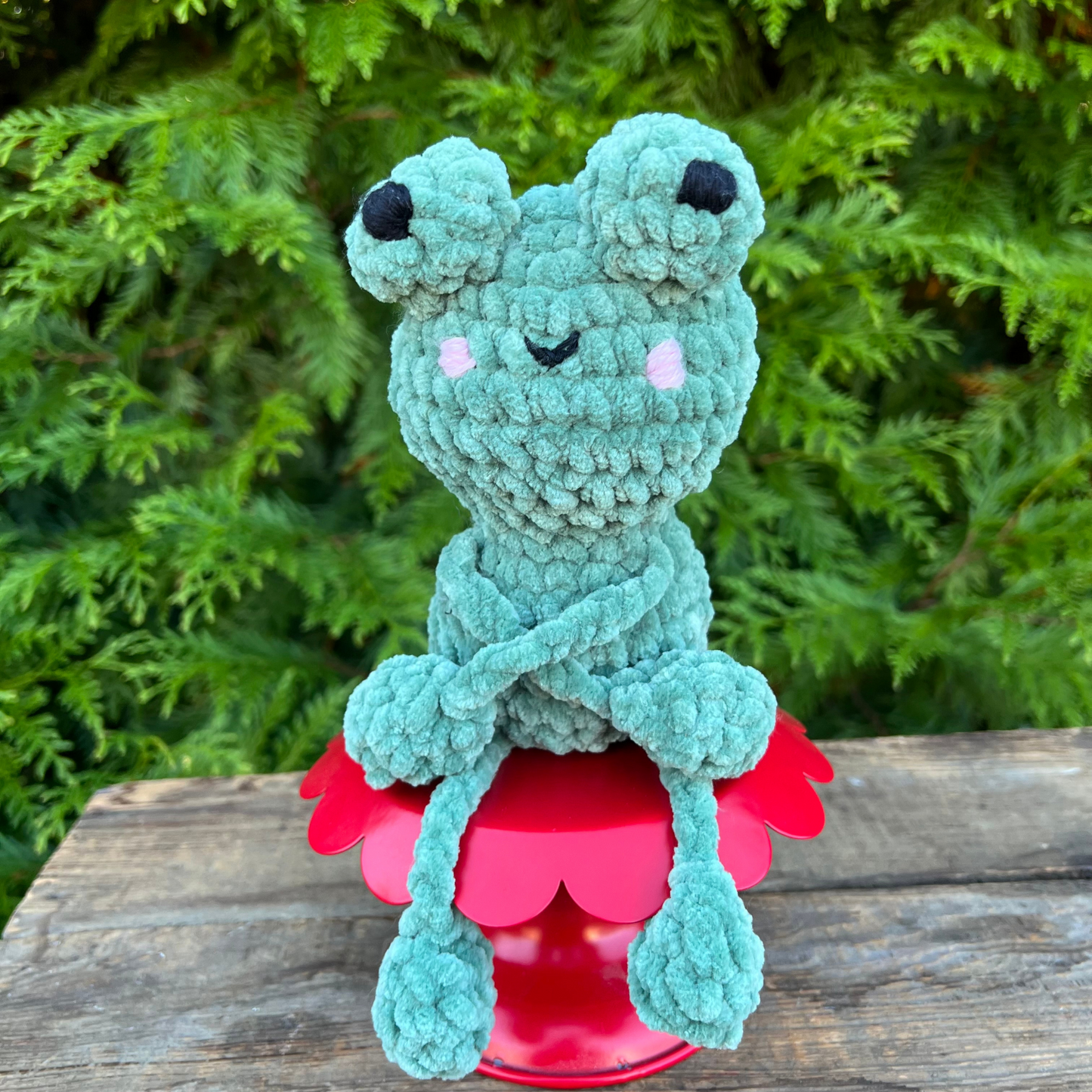 Flipsy the Frog Crochet Plushie  Handmade Softie.  Frog Plush READY to Ship