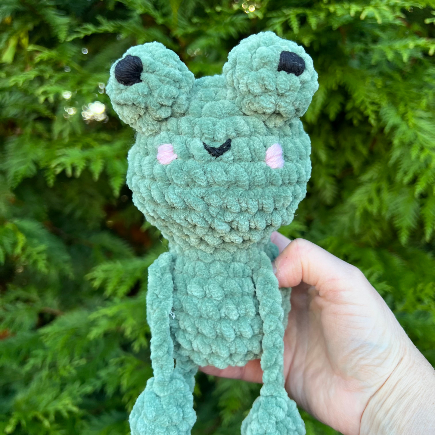 Flipsy the Frog Crochet Plushie  Handmade Softie.  Frog Plush READY to Ship