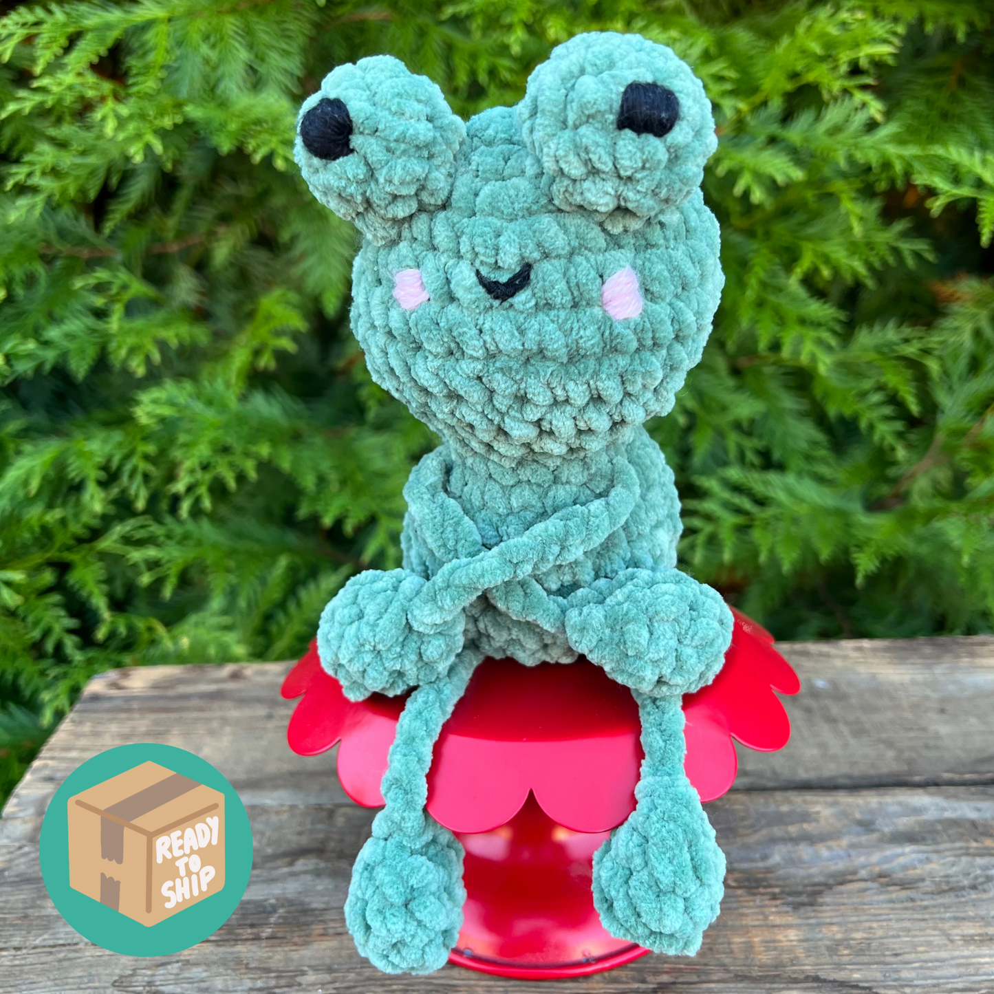 Flipsy the Frog Crochet Plushie  Handmade Softie.  Frog Plush READY to Ship