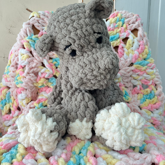 Hippo Lovey Toy Handmade Plush Cuddly. Soft & squishy Hippo plushie.