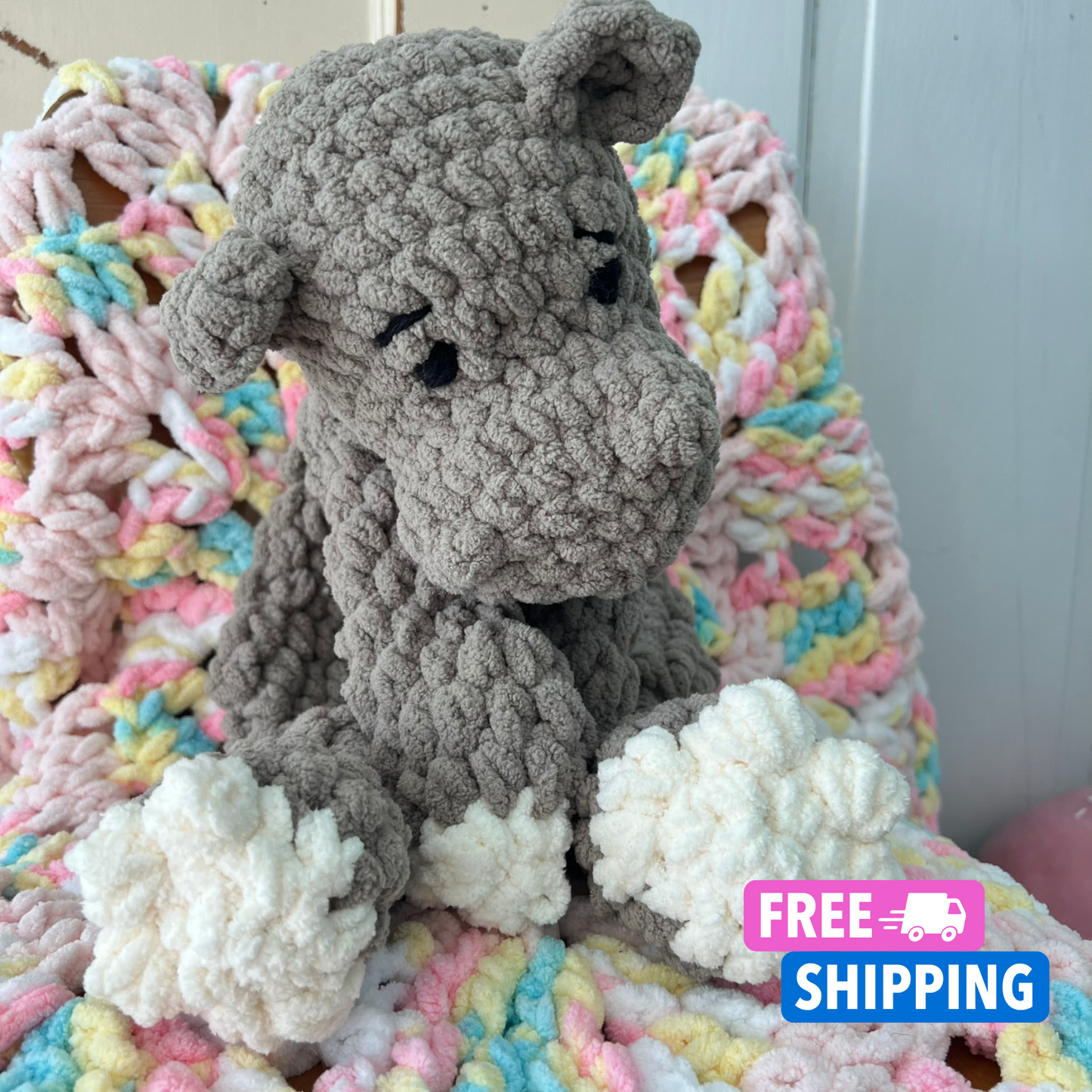Hippo Lovey Toy Handmade Plush Cuddly. Soft & squishy Hippo plushie. Large Soft Toy. Unique Baby Shower Gift/ READY TO SHIP/Hippo Snuggler