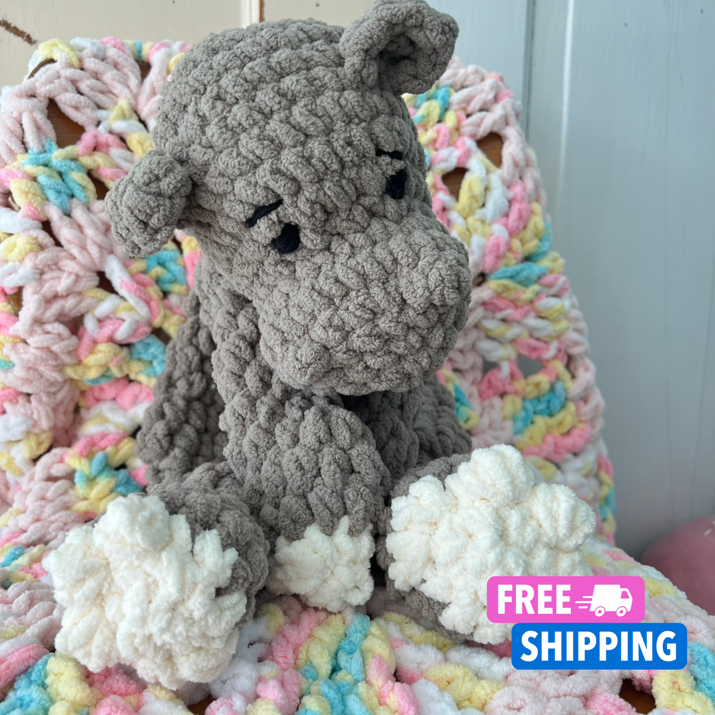 Hippo Lovey Toy Handmade Plush Cuddly. Soft & squishy Hippo plushie.