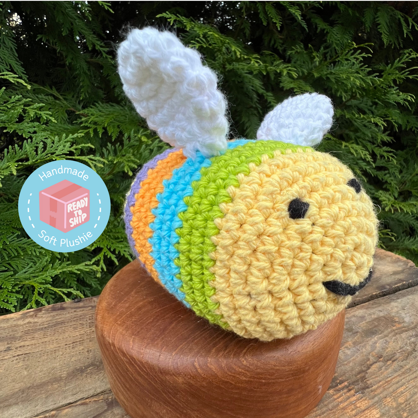 Rainbow Bee. Bee Amigurumi. READY TO SHIP Bee Baby Shower Gift. Handmade crochet chonky bee / Cute Bee /Crochet Bee