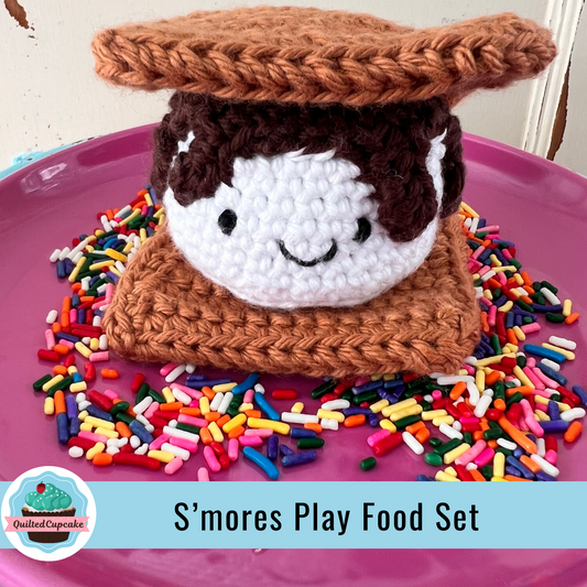S'mores Play Set.  Crochet Play Food set. Handmade Play Food S'mores. READY to SHIP. Free Shipping.  Great add-on to a Kitchen Play Set.