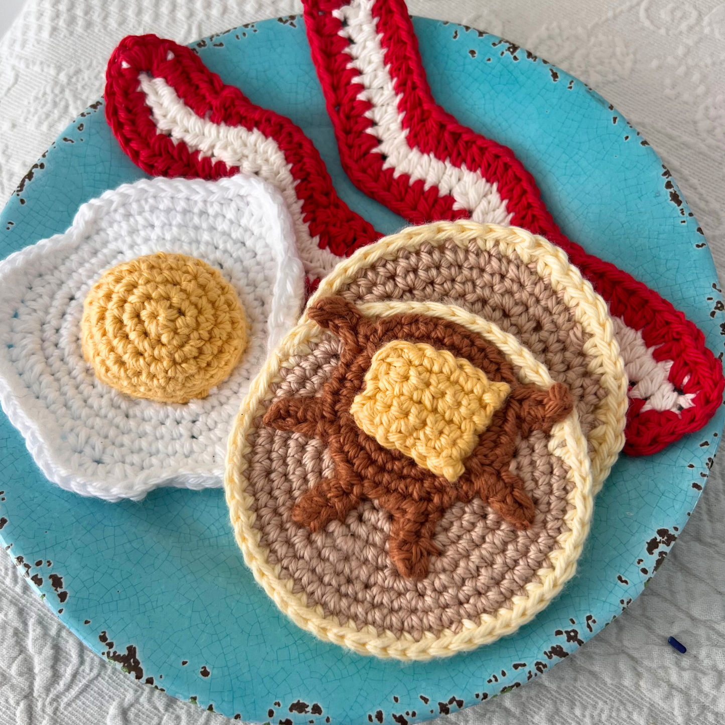 Breakfast Play Food Set.  5 Piece Crochet Play Food set with Egg, Pancakes & Bacon Amigurumi Set *READY to SHIP* Pretend Play Kitchen Food - FREE shipping to US