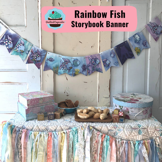 Rainbow Fish Party Banner/Rainbow Fish Book Page Garland Banner/ 6 ft Backdrop Pennant for Baby Shower, Birthday, Room Decor READY to SHIP