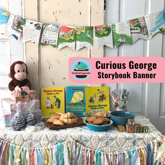 Curious George Party Decoration/Curious George Story Book Page Garland Banner for Baby Shower, Birthday Party READY to SHIP/Eco-friendly