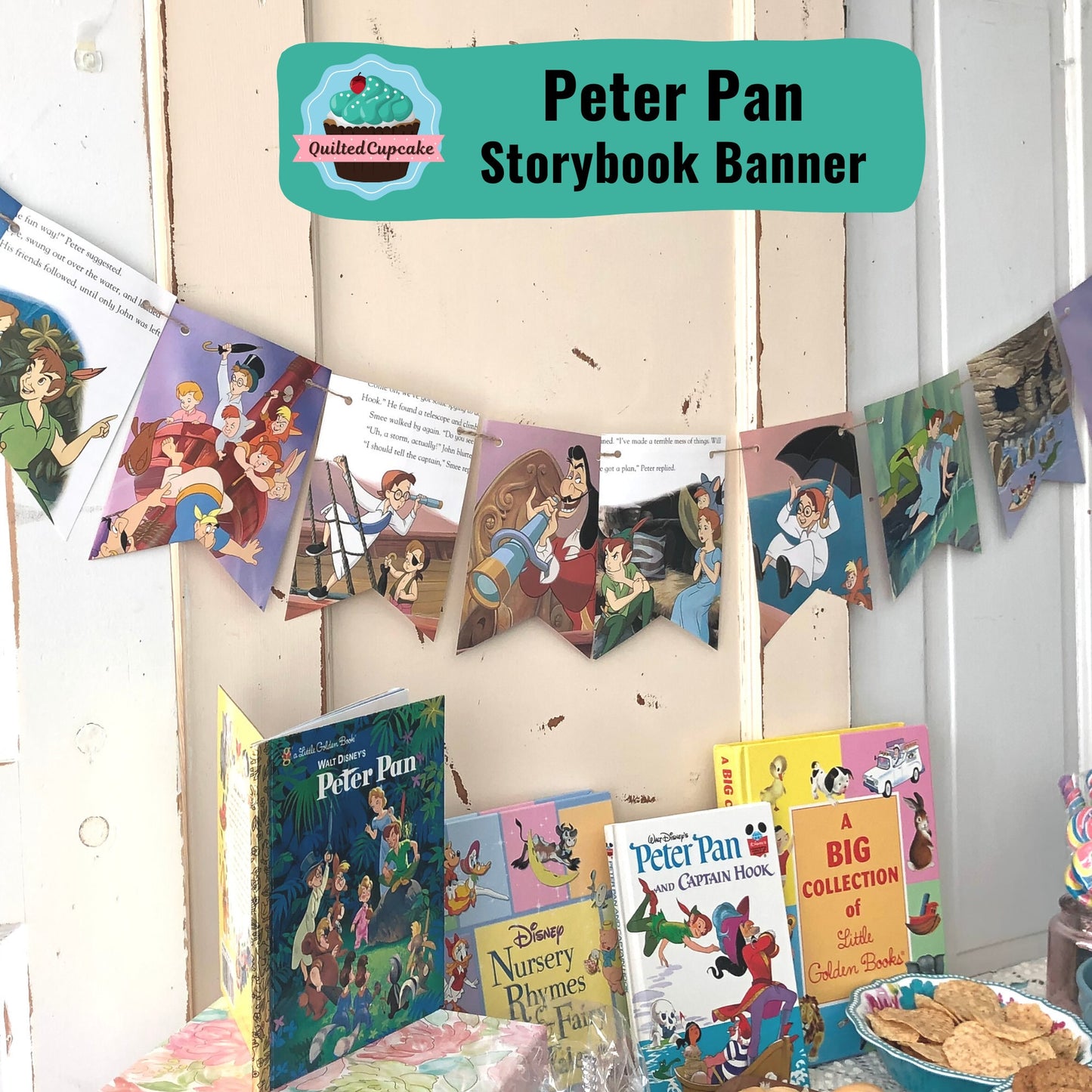 Peter Pan Party Banner/Peter Pan Disney Story Book Page Garland /6 FT Backdrop for Baby Shower, Birthday Party/READY to SHIP/ Eco-Friendly