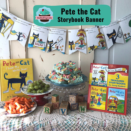 Pete the Cat Party/  Book Page Banner/Pete the Cat Story Book Page Garland /Pete the Cat Birthday Party/READY to SHIP/Eco-Friendly