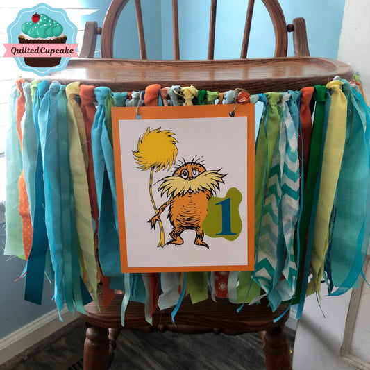 Lorax High Chair Banner. Dr. Seuss Birthday High Chair Decoration, Smash Cake Birthday Party/Dr. Seuss Lorax Party Banner/ READY To SHIP NOW