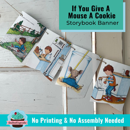 If You Give a Mouse a Cookie Banner/Story Book Page Garland /12 Bunting Pennants for Baby Shower, Birthday Party/READY to SHIP