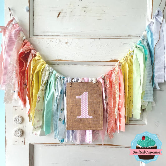 Rainbow High Chair Banner.  First Birthday High Chair Banner. Pastel Rainbow High Chair Garland for Smash Cake Photos. READY TO SHIP