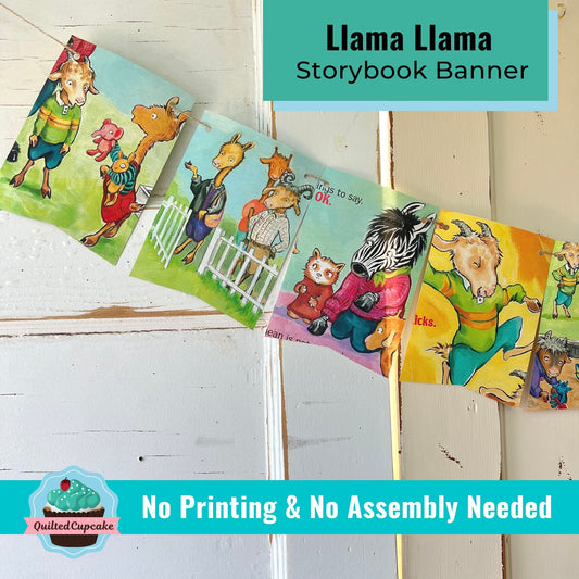 Llama Llama Red Pajama Party Banner/Story Book Page Garland/12 Bunting Pennants for Birthday Party, First Birthday or Shower/READY to SHIP