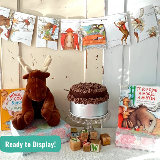 If You Give a Moose a Muffin Banner/Story Book Page Garland /12 Bunting Pennants for Moose Muffin Birthday Party/READY to SHIP