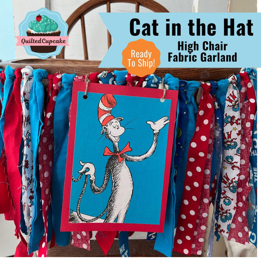 Cat in the Hat High Chair Banner Dr. Seuss Birthday Decoration, Smash Cake Banner/ Birthday Party/Dr. Seuss Party Banner/READY 2 SHIP NOW