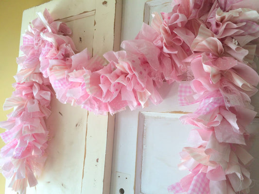 Baby Girl Shower Decoration Pink fabric Garland Banner.  Handmade 6-10 Feet Unique Party Backdrop.  Made to Order